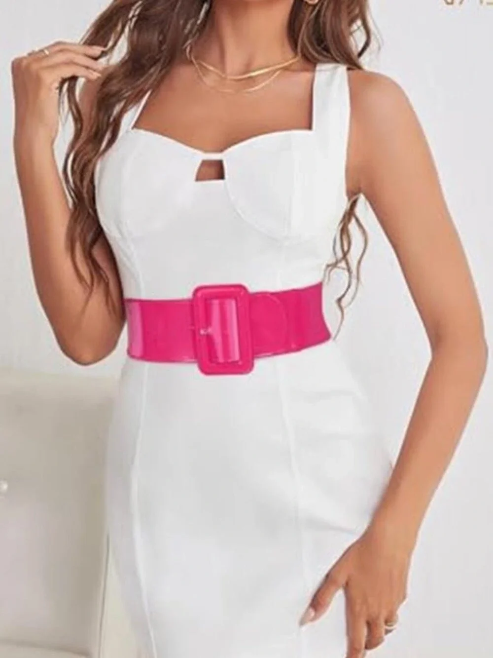 Women's Pink Patent Leather Wide Stretchy Vintage Style Waist Belt